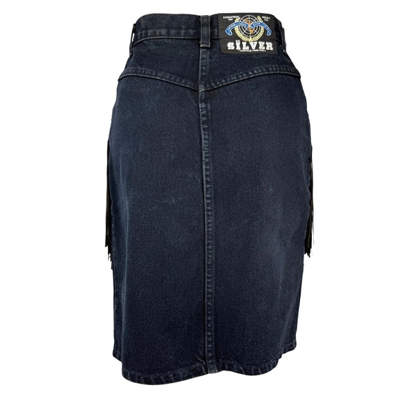 SILVER Dark Wash Denim Fringe Western Boho Skirt W 26 (See Measurements) - Picture 3 of 8